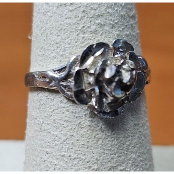 Antique 925 Sterling Silver Abstract Flower Rustic Ladies Ring Size 8 - Picture 3 of 11